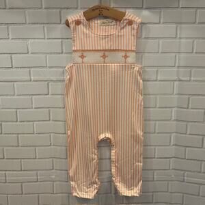 Boutique Marie Nicole Baby 12-18 M Orange White Striped Crosses Easter Church